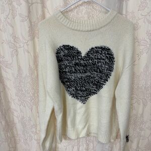 Sundance Love Lasts Woman’s Crew Neck Heart Sweater Cream/Black Size M